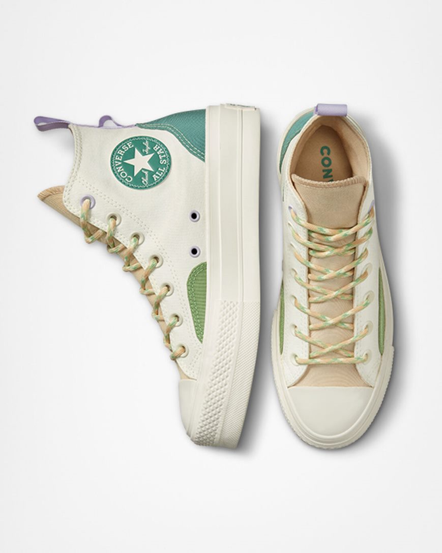 Sapatos Plataforma Converse Chuck Taylor All Star Lift Colorblock Overlay Cano Alto Feminino Bege | PT Y094T10